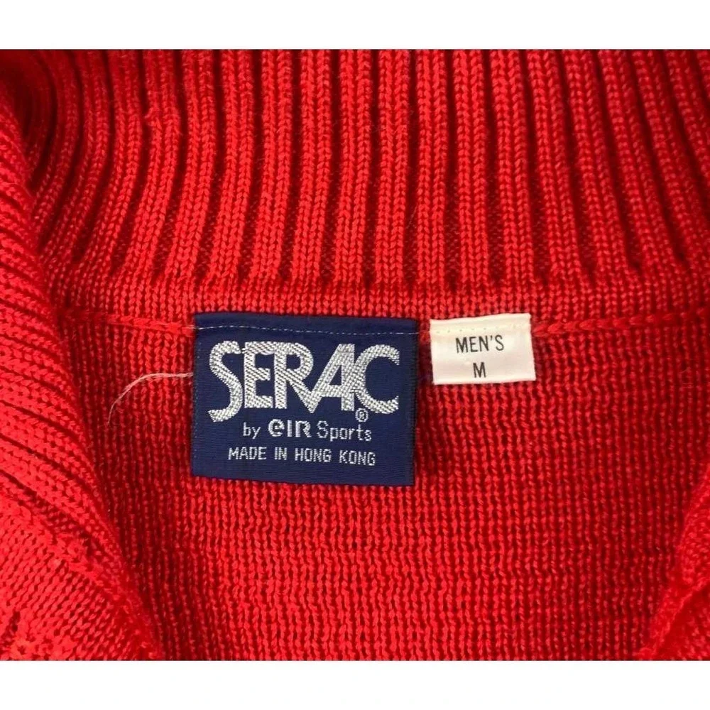 Vintage Serac Apres Ski Sweater Men M Red Globe Patch 80s Retro Hong Kong Made‎